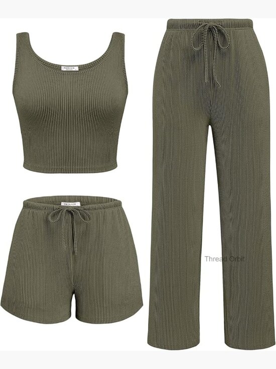 Other - 3 Piece Lounge Set Crop Top Shorts & Pants Set
